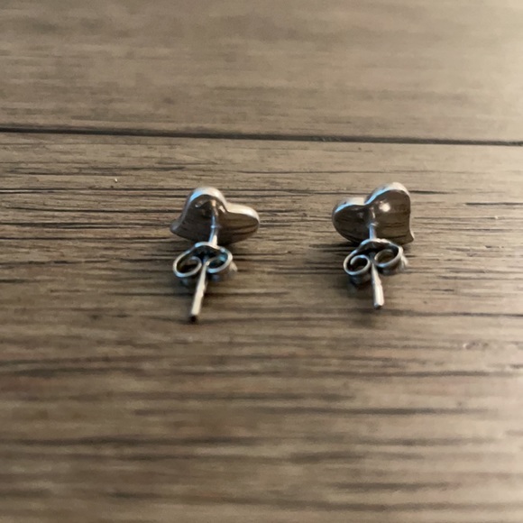 Sterling Silver Glitter Heart Stud Earrings - Picture 3 of 7